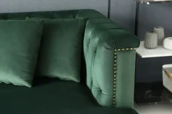 Soffa med divan grön sammet - Bellas + Textilrengöring för möbler