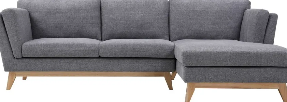 Soffa med divan grått tyg - 260 cm bred