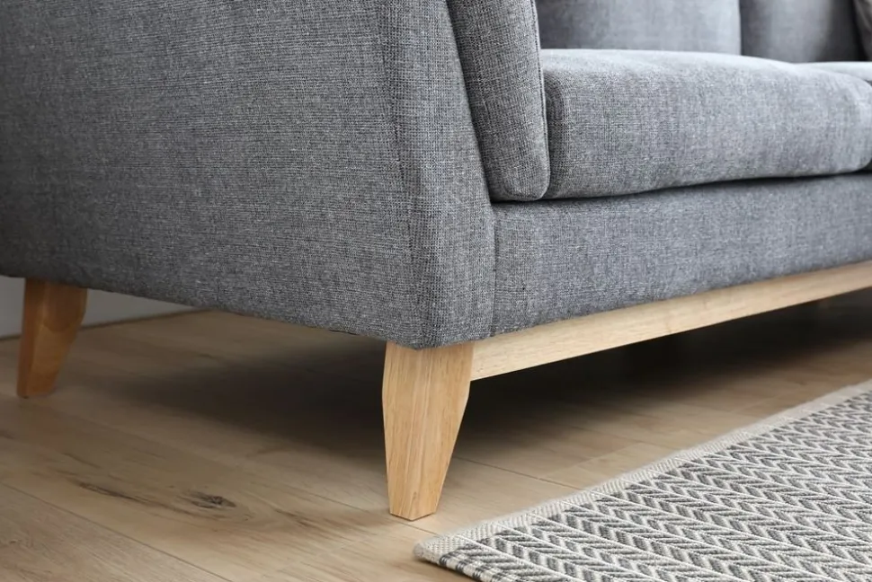 Soffa med divan grått tyg - 260 cm bred