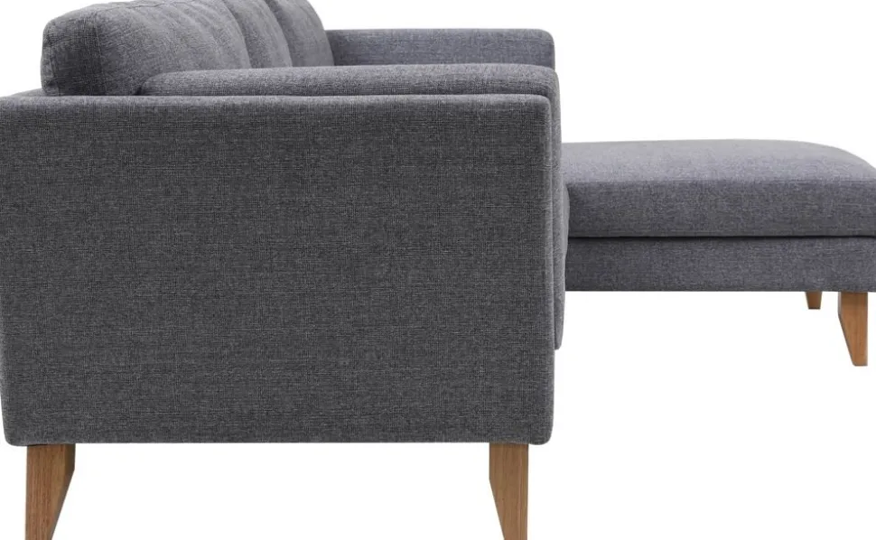 Soffa med divan grått tyg - 260 cm bred