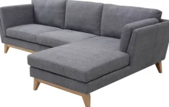 Soffa med divan grått tyg - 260 cm bred