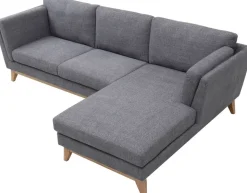 Soffa med divan grått tyg - 260 cm bred