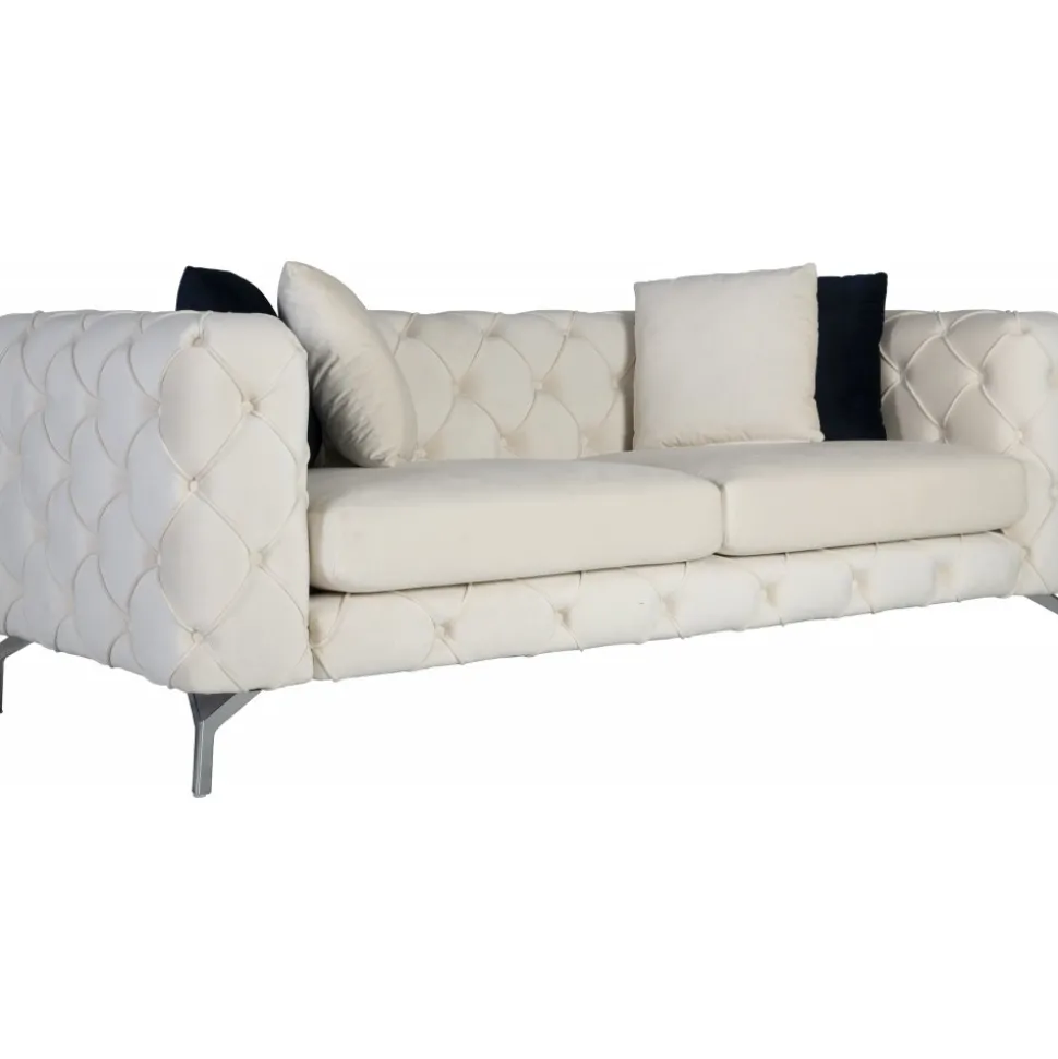 Soffa med knappar beige sammet 200 cm + Textilrengöring för möbler