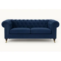 Soffa Sheffield Chesterfield 2-sits - Mörkblå sammet