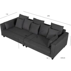 Soffa 4-sits 270 cm antracit tyg - Brandy + Textilrengöring för möbler