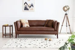 Soffa 3-sits brun vintage PU 198 cm - Heritage + Fläckborttagare för möbler