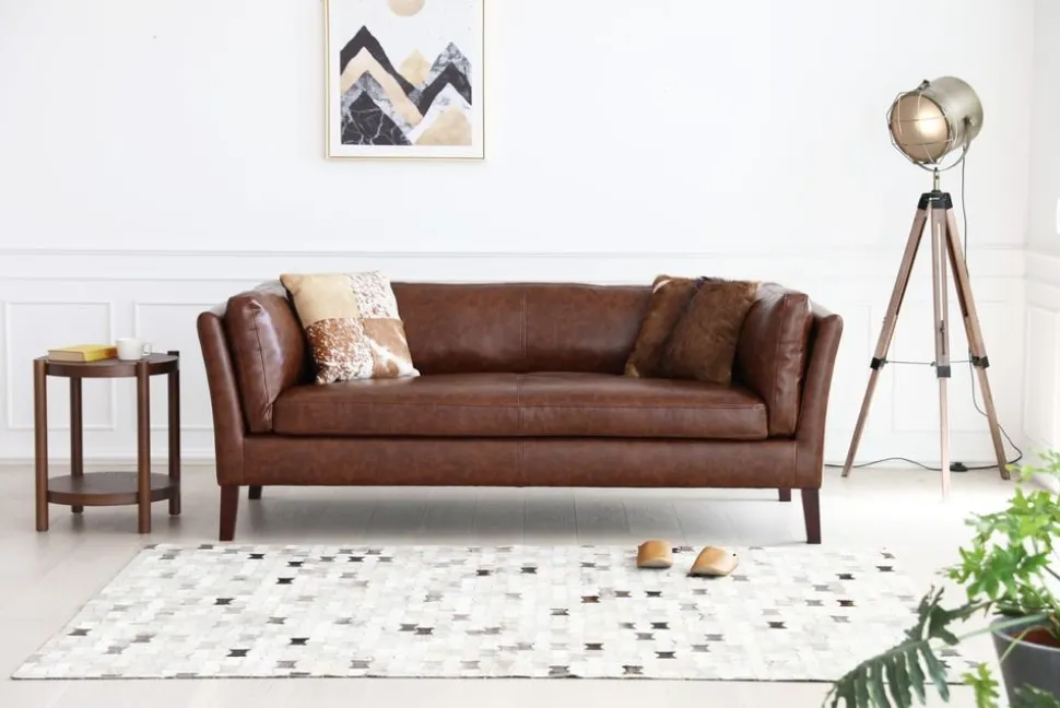 Soffa 3-sits brun vintage PU 198 cm - Heritage + Textilrengöring för möbler