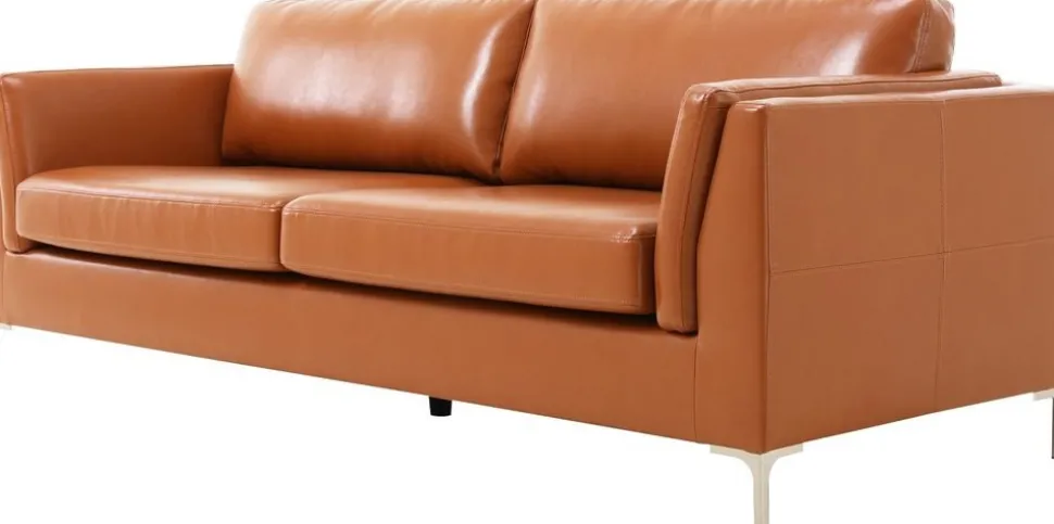 Soffa 3-sits brunt konstläder 200 cm + Fläckborttagare för möbler