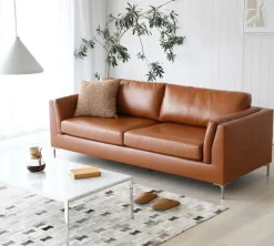 Soffa 3-sits brunt konstläder 200 cm + Textilrengöring för möbler