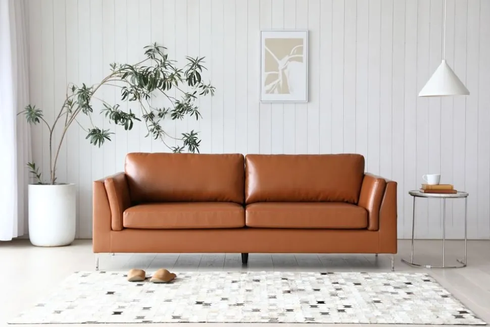 Soffa 3-sits brunt konstläder 200 cm + Textilrengöring för möbler