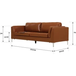 Soffa 3-sits brunt konstläder 200 cm