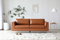 Soffa 3-sits brunt konstläder 200 cm