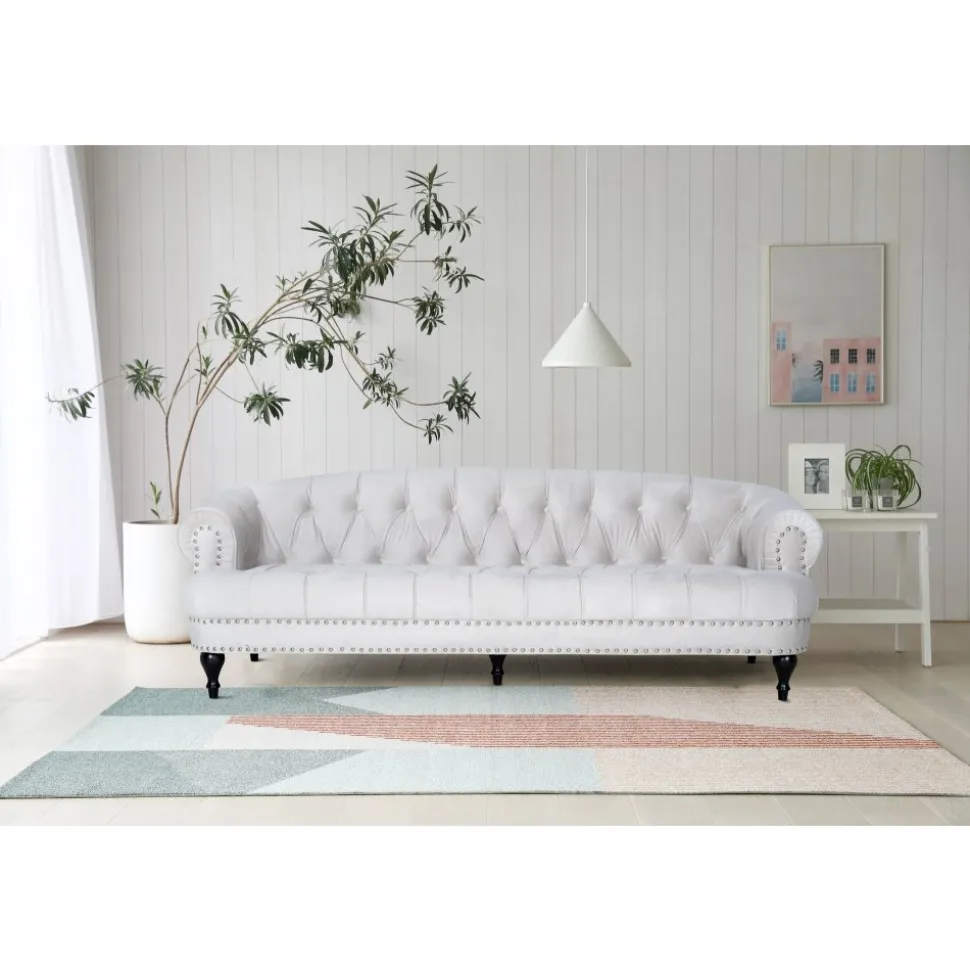 Soffa 3-sits chesterfield beige sammet