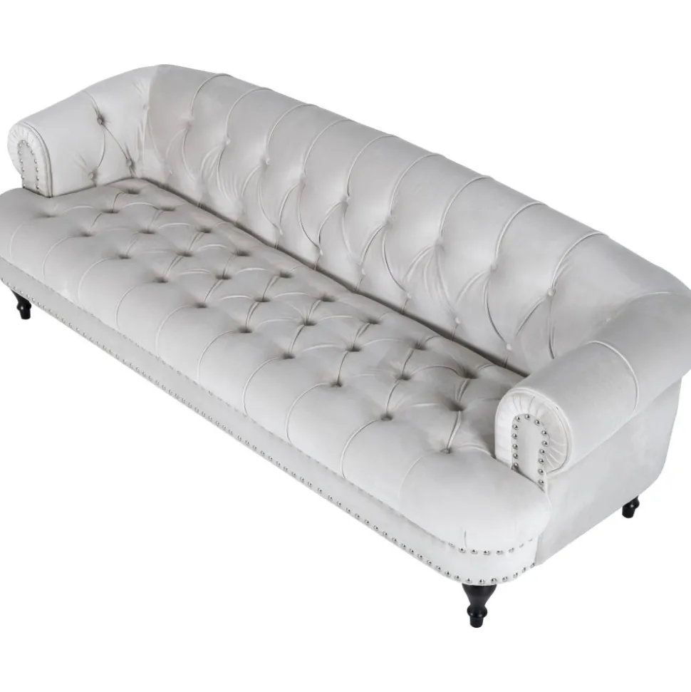 Soffa 3-sits chesterfield beige sammet
