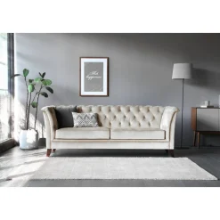 Soffa 3-sits Chesterfield beige - Milton + Fläckborttagare för möbler