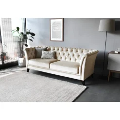 Soffa 3-sits Chesterfield beige - Milton + Fläckborttagare för möbler