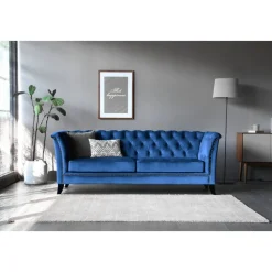 Soffa 3-sits Chesterfield Blå - Milton + Fläckborttagare för möbler