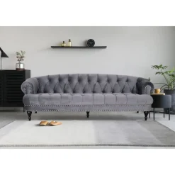 Soffa 3-sits chesterfield grå sammet