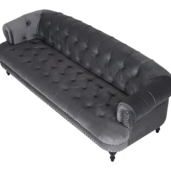 Soffa 3-sits chesterfield grå sammet