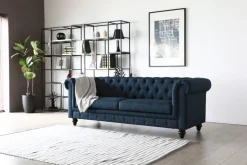 Soffa 3-sits chesterfieldsoffa blå - Herron + Textilrengöring för möbler