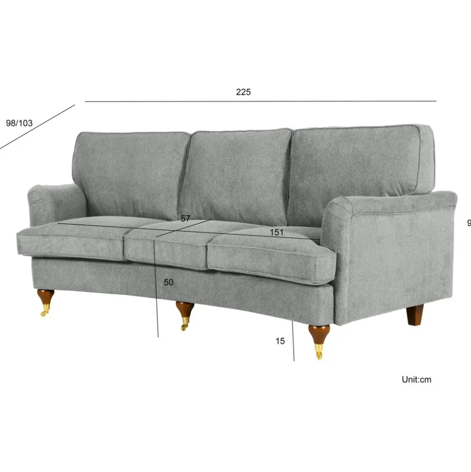 Soffa 3-sits grå 225 cm - Howard + Textilrengöring för möbler