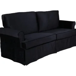 Soffa 2-sits med kjol - Svart sammet - 191 cm bred