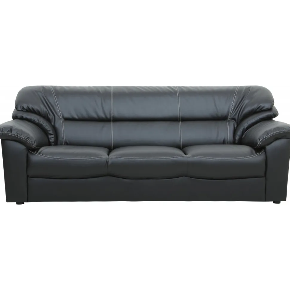 Soffa 3-sits svart konstläder - Dominic + Fläckborttagare för möbler