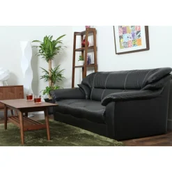 Soffa 3-sits svart konstläder - Dominic + Fläckborttagare för möbler