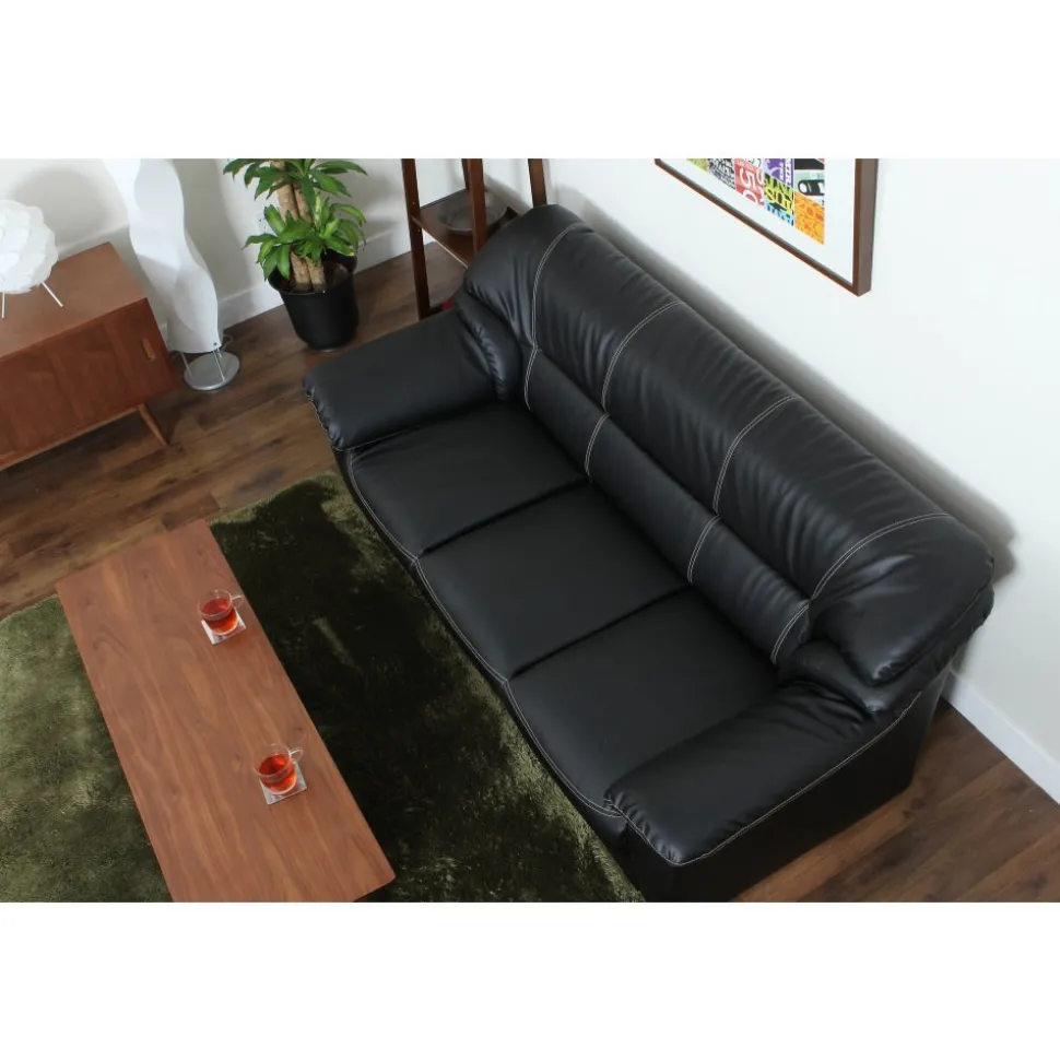 Soffa 3-sits svart konstläder - Dominic + Fläckborttagare för möbler