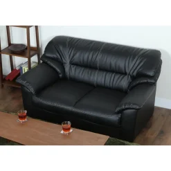 Soffa 2-sits svart konstläder - Dominic + Fläckborttagare för möbler