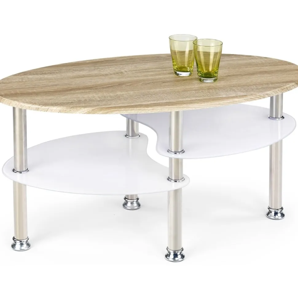 Soffbord 90 x 50 cm Vit/ek - Adiba + Textilrengöring för möbler