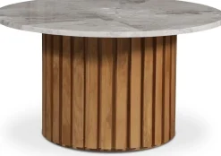 Soffbord i marmor Ø85 - Ek / gråbeige marmor