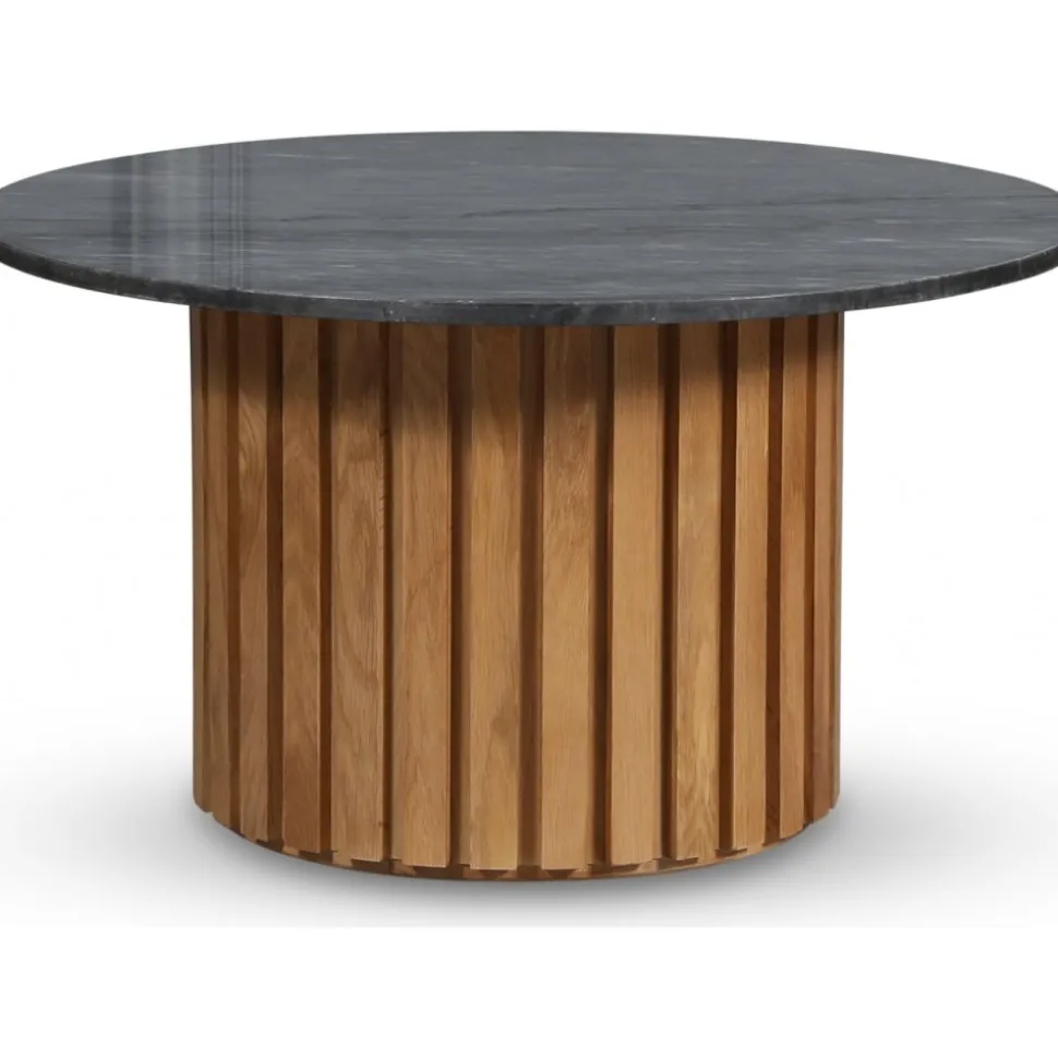Soffbord i marmor Ø85 - Ek / Grå marmor