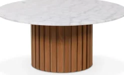 Soffbord i marmor Ø105 cm - Ek / Vit marmor