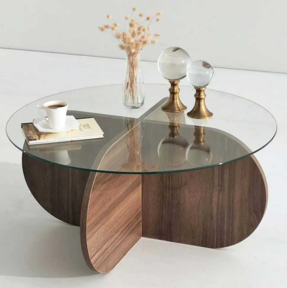 Soffbord i valnöt med glasskiva + Fläckborttagare för möbler