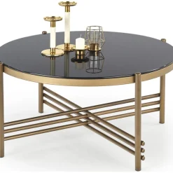 Soffbord Jenelle i svart/guld - Ø80 cm + Textilrengöring för möbler