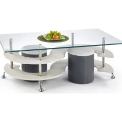 Soffbord med sittpallar 130 x 70 cm - Mörk grå/grå + Möbeltassar