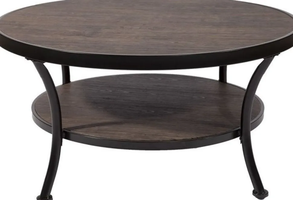 Soffbord mörkbetsad trä/svart Ø91 cm - Manilla + Möbeltassar