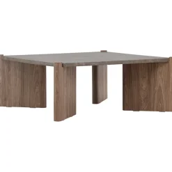 Soffbord Rogaland 100 x 100 cm - Brunt trä med brun marmor look