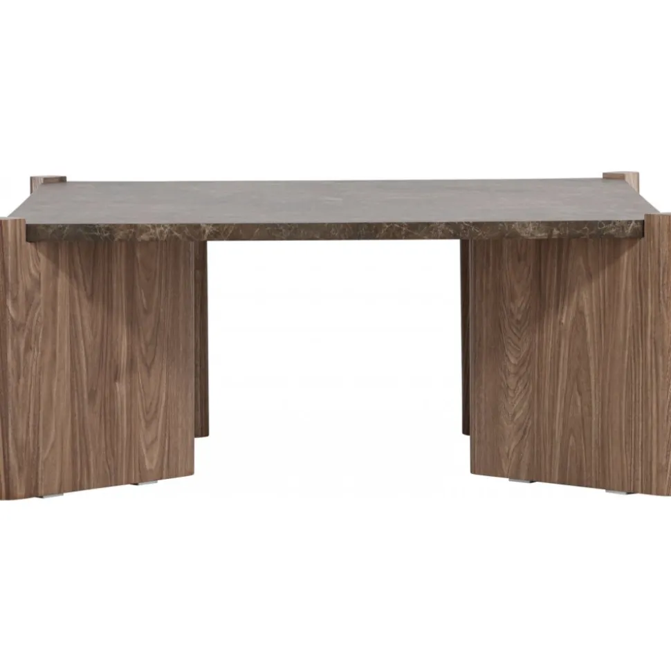 Soffbord Rogaland 100 x 100 cm - Brunt trä med brun marmor look