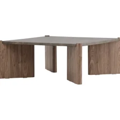 Soffbord Rogaland 100 x 100 cm - Brunt trä med brun marmor look