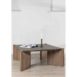 Soffbord Rogaland 100 x 100 cm - Brunt trä med brun marmor look