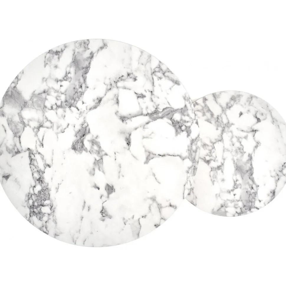 Soffbord set med 2 st Ø38/60 cm - Vit marmoreffekt/guld