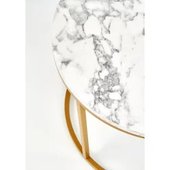 Soffbord set med 2 st Ø38/60 cm - Vit marmoreffekt/guld + Textilrengöring för möbler