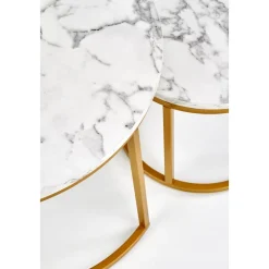 Soffbord set med 2 st Ø38/60 cm - Vit marmoreffekt/guld + Möbeltassar