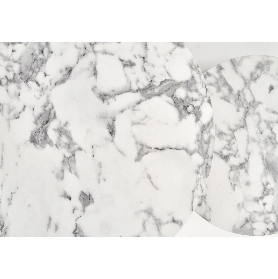 Soffbord set med 2 st Ø38/60 cm - Vit marmoreffekt/guld + Möbeltassar