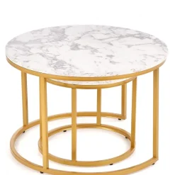 Soffbord set med 2 st Ø38/60 cm - Vit marmoreffekt/guld + Möbeltassar