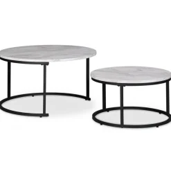 Solano satsbord Ø80/60 cm - Vit marmorimitation