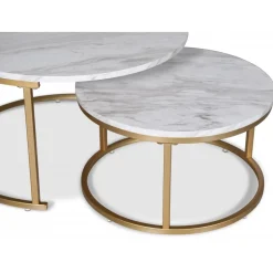 Solano satsbord Ø80/60 cm - Vit marmorimitation / Mässing