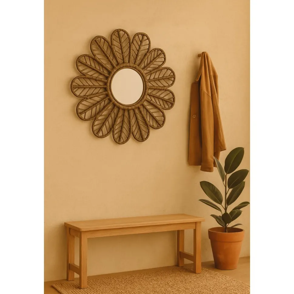 Spegel Ø90 cm brun rotting + Karta med möbeltassar på köpet!